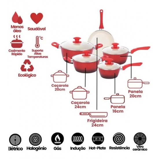 Jogo 5 Panelas Indução Ceramic Rubi 3.7mm